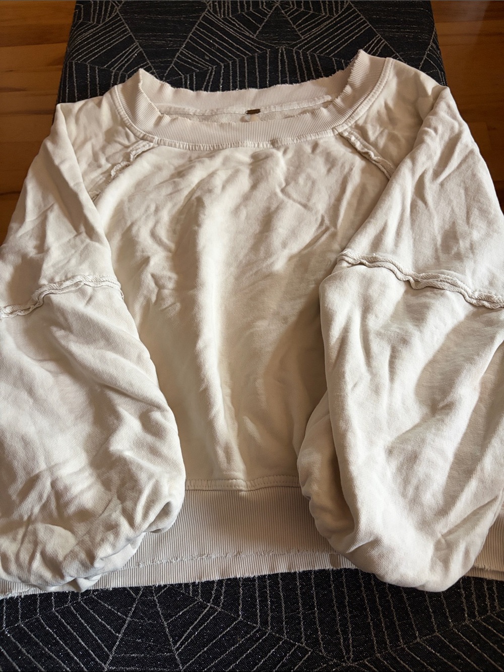 Free People Off-White Balloon Sleeve Pullover Sweatshirt